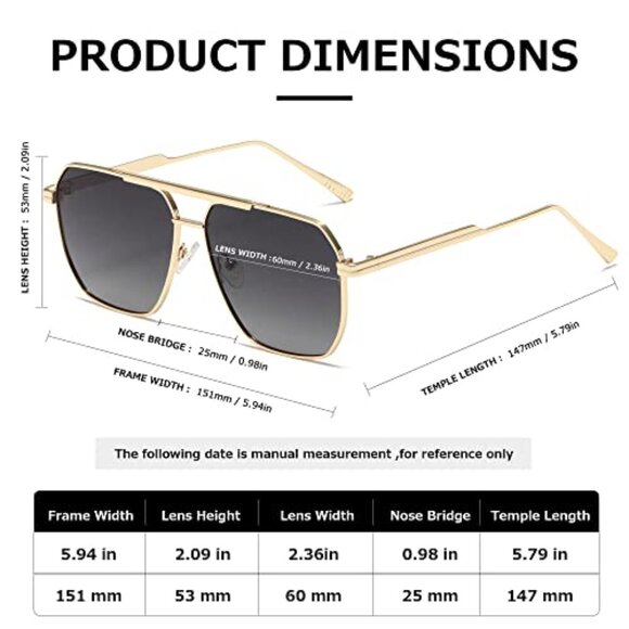 Oversized Retro Square Sunglasses Polarized Metal Frame Vintage Classic Unisex main image 8